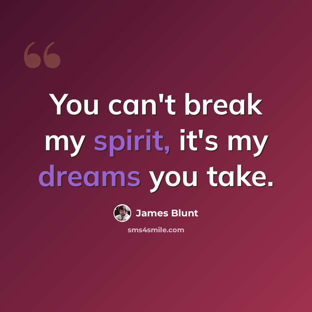 “You can't break my spirit, it's my dreams you take.” quote by James Blunt