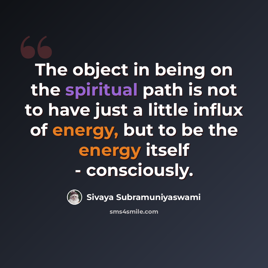 “The object in being on the spiritual path is not to have just a little influx of energy, but to be the energy itself - consciously.” quote by Sivaya Subramuniyaswami