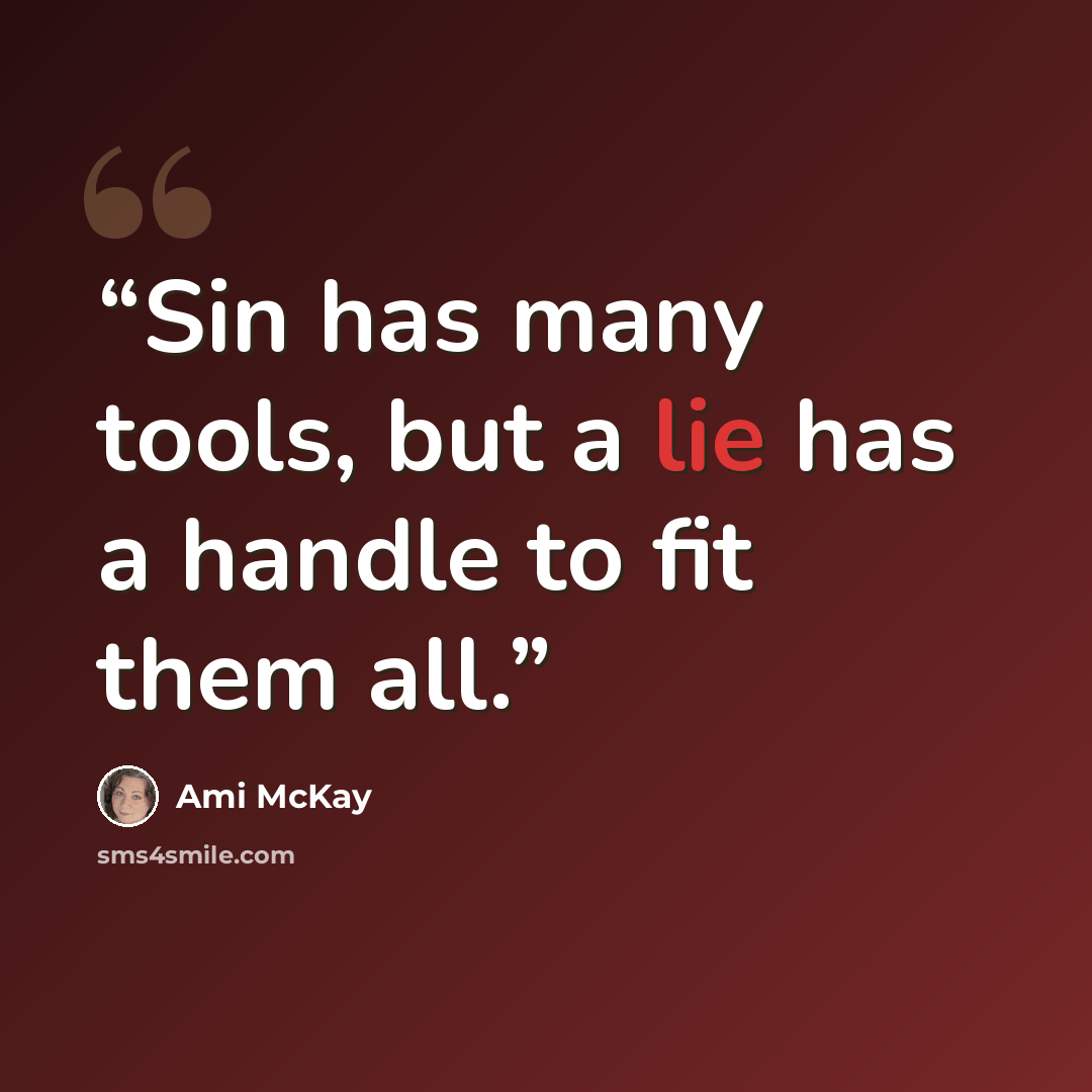 “Sin has many tools, but a lie has a handle to fit them all.” quote by Ami McKay