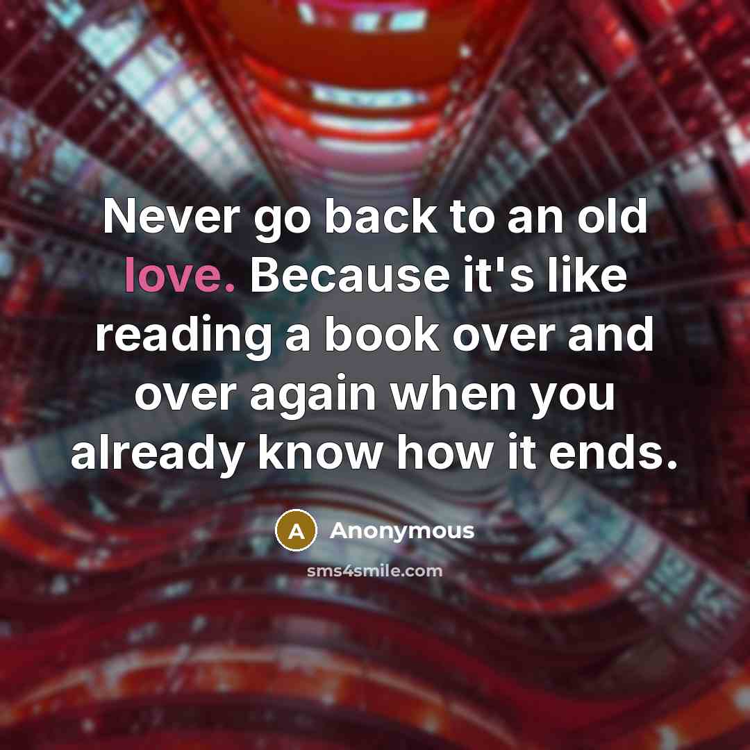 “Never go back to an old love. Because it's like reading a book over and over again when you already know how it ends.” quote by Anonymous