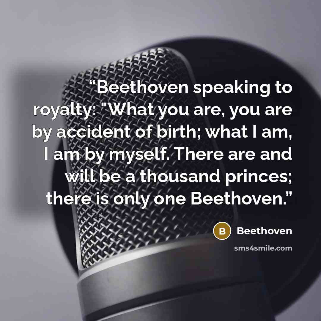 “Beethoven speaking to royalty: "What you are, you are by accident of birth; what I am, I am by myself. There are and will be a thousand princes; there is only one Beethoven.” quote by Beethoven