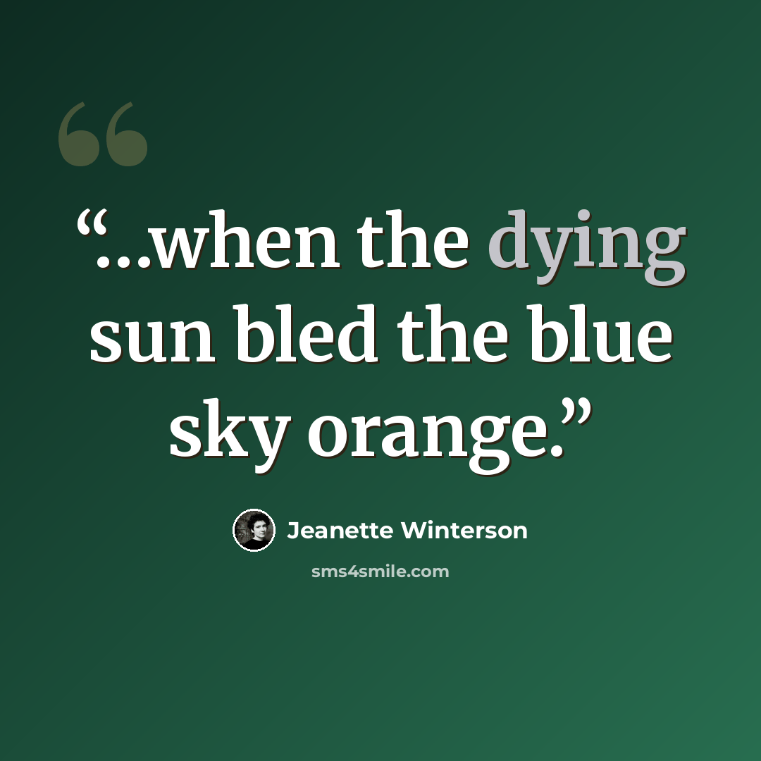 “…when the dying sun bled the blue sky orange.” quote by Jeanette Winterson