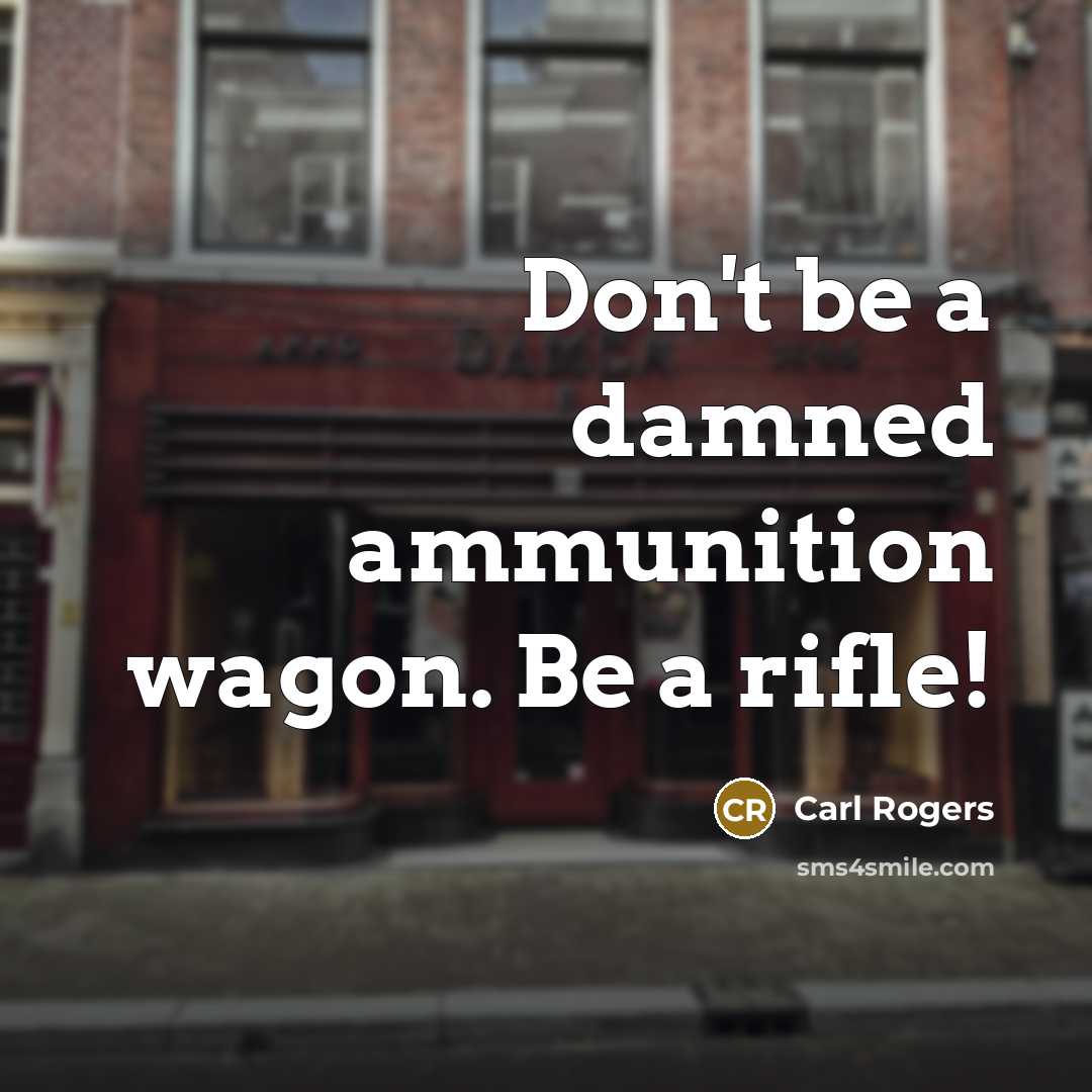“Don't be a damned ammunition wagon. Be a rifle!” quote by Carl Rogers