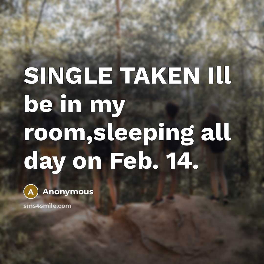 “SINGLE TAKEN Ill be in my room,sleeping all day on Feb. 14.” quote by Anonymous
