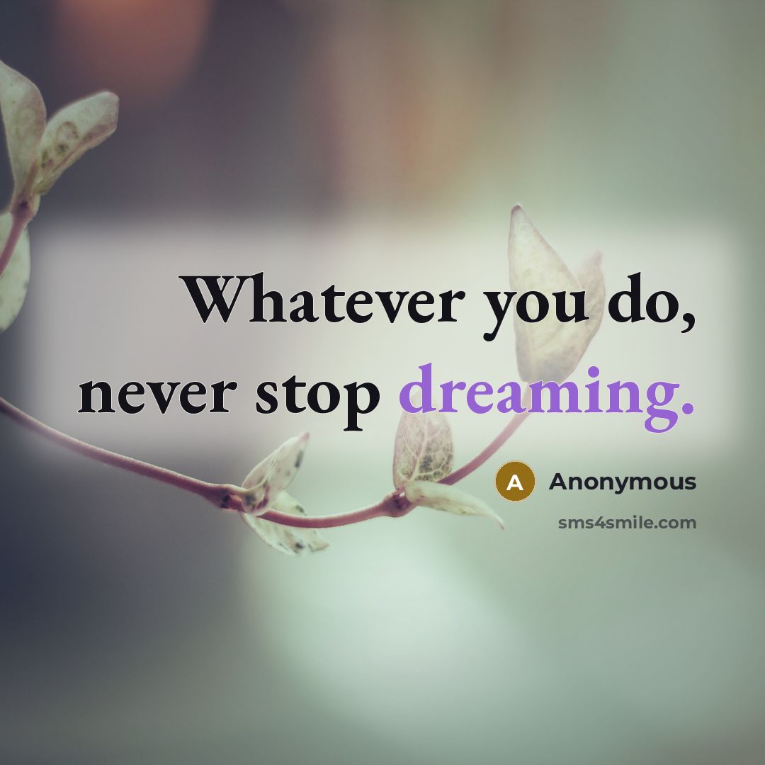 “Whatever you do, never stop dreaming.” quote by Anonymous