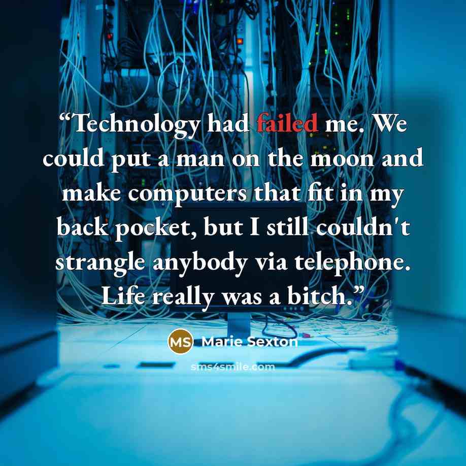 “Technology had failed me. We could put a man on the moon and make computers that fit in my back pocket, but I still couldn't strangle anybody via telephone. Life really was a bitch.” quote by Marie Sexton