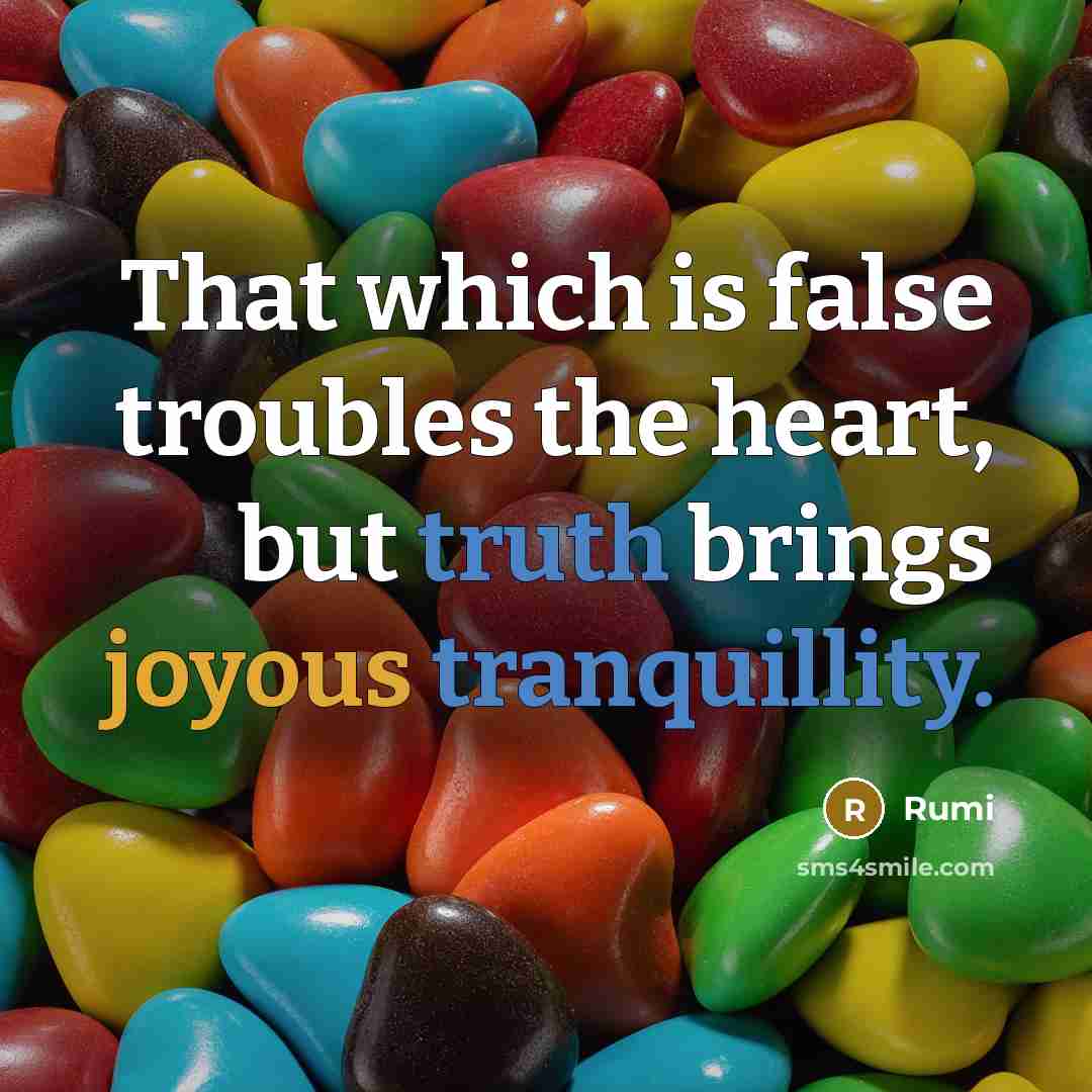 “That which is false troubles the heart, but truth brings joyous tranquillity.” quote by Rumi