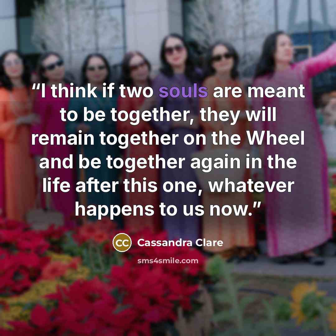 “I think if two souls are meant to be together, they will remain together on the Wheel and be together again in the life after this one, whatever happens to us now.” quote by Cassandra Clare