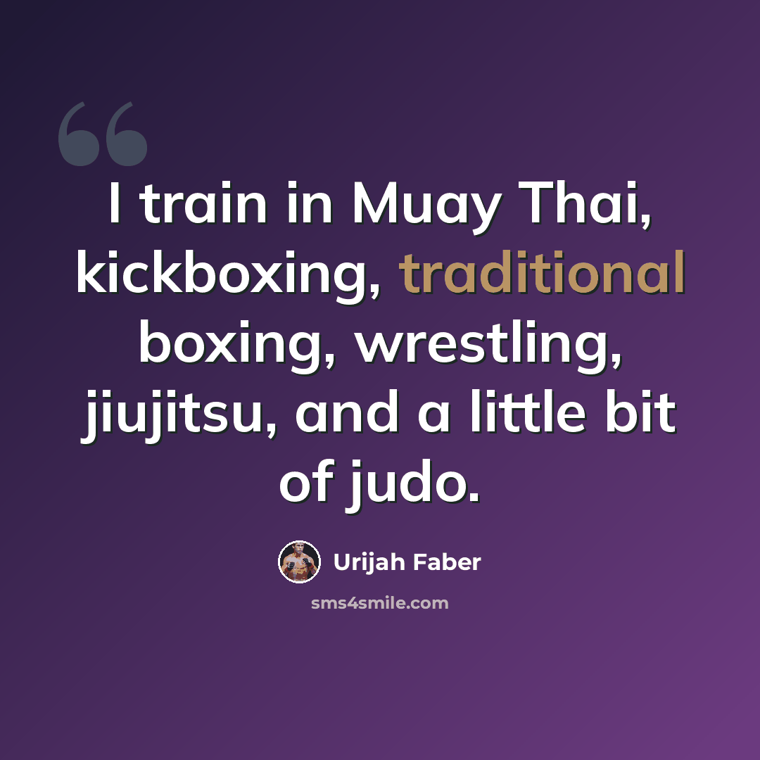 “I train in Muay Thai, kickboxing, traditional boxing, wrestling, jiujitsu, and a little bit of judo.” quote by Urijah Faber