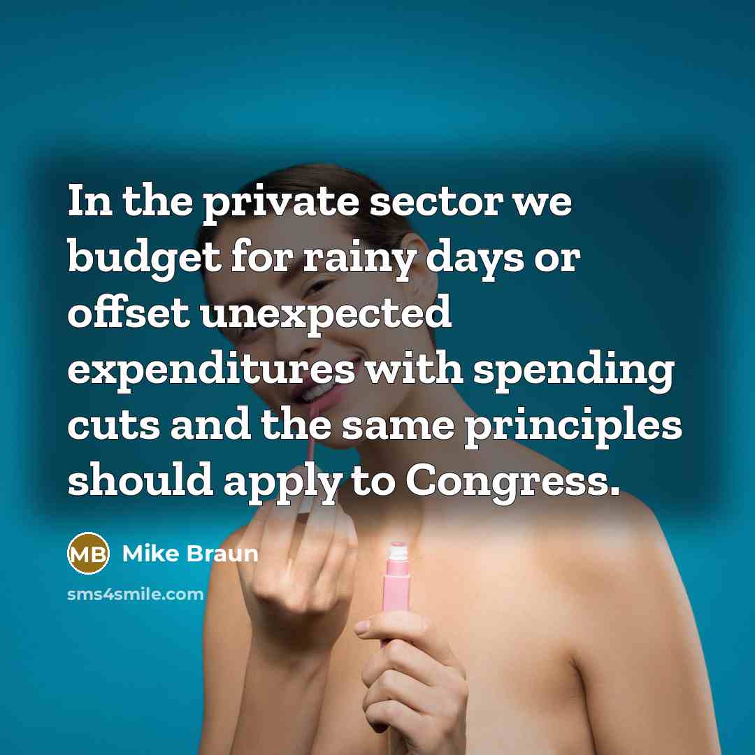 “In the private sector we budget for rainy days or offset unexpected expenditures with spending cuts and the same principles should apply to Congress.” quote by Mike Braun
