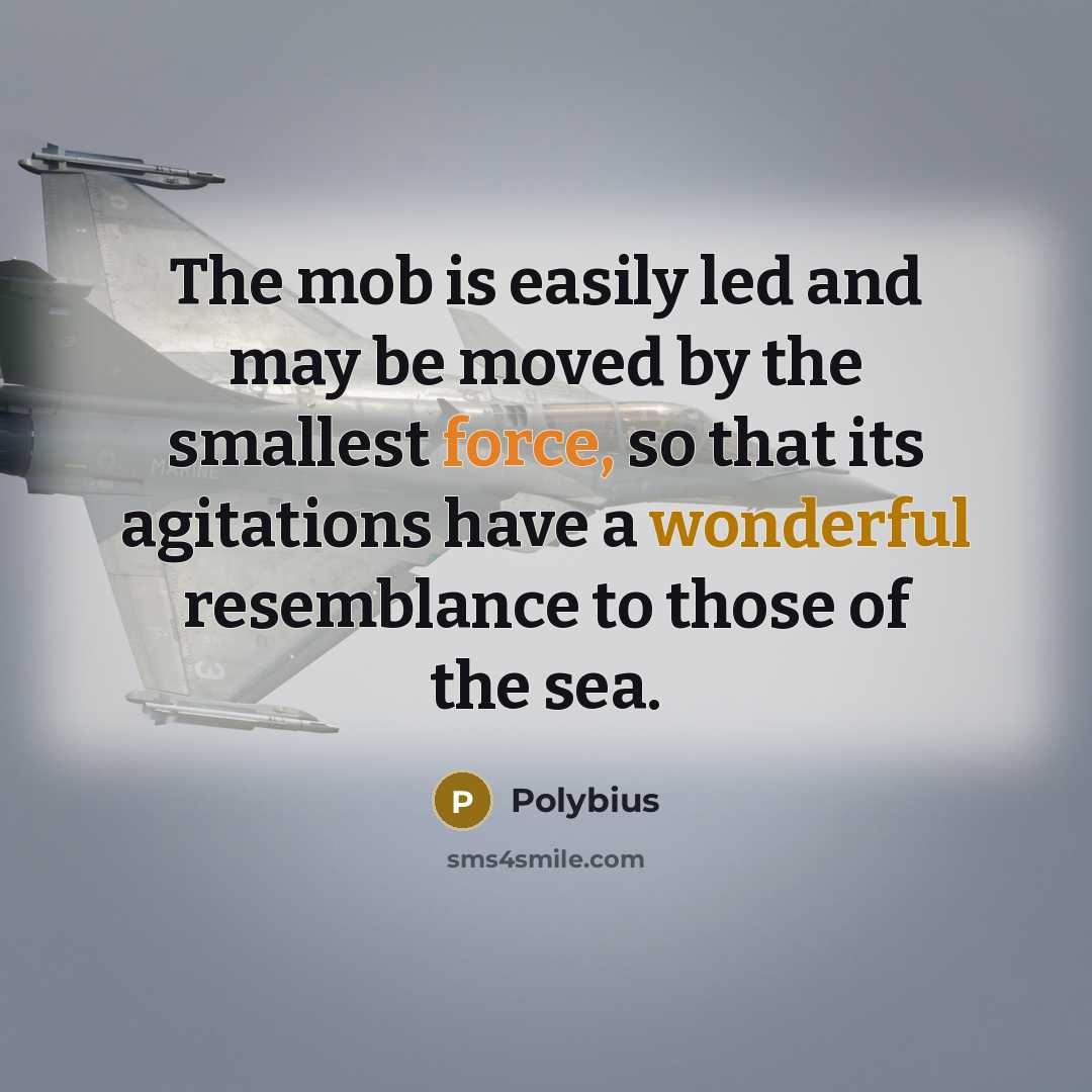 “The mob is easily led and may be moved by the smallest force, so that its agitations have a wonderful resemblance to those of the sea.” quote by Polybius