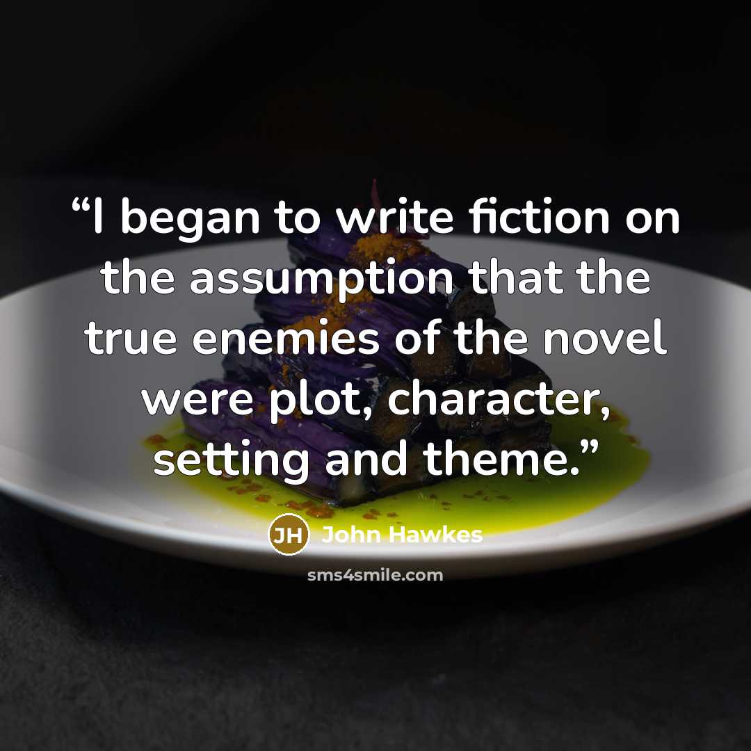 “I began to write fiction on the assumption that the true enemies of the novel were plot, character, setting and theme.” quote by John Hawkes