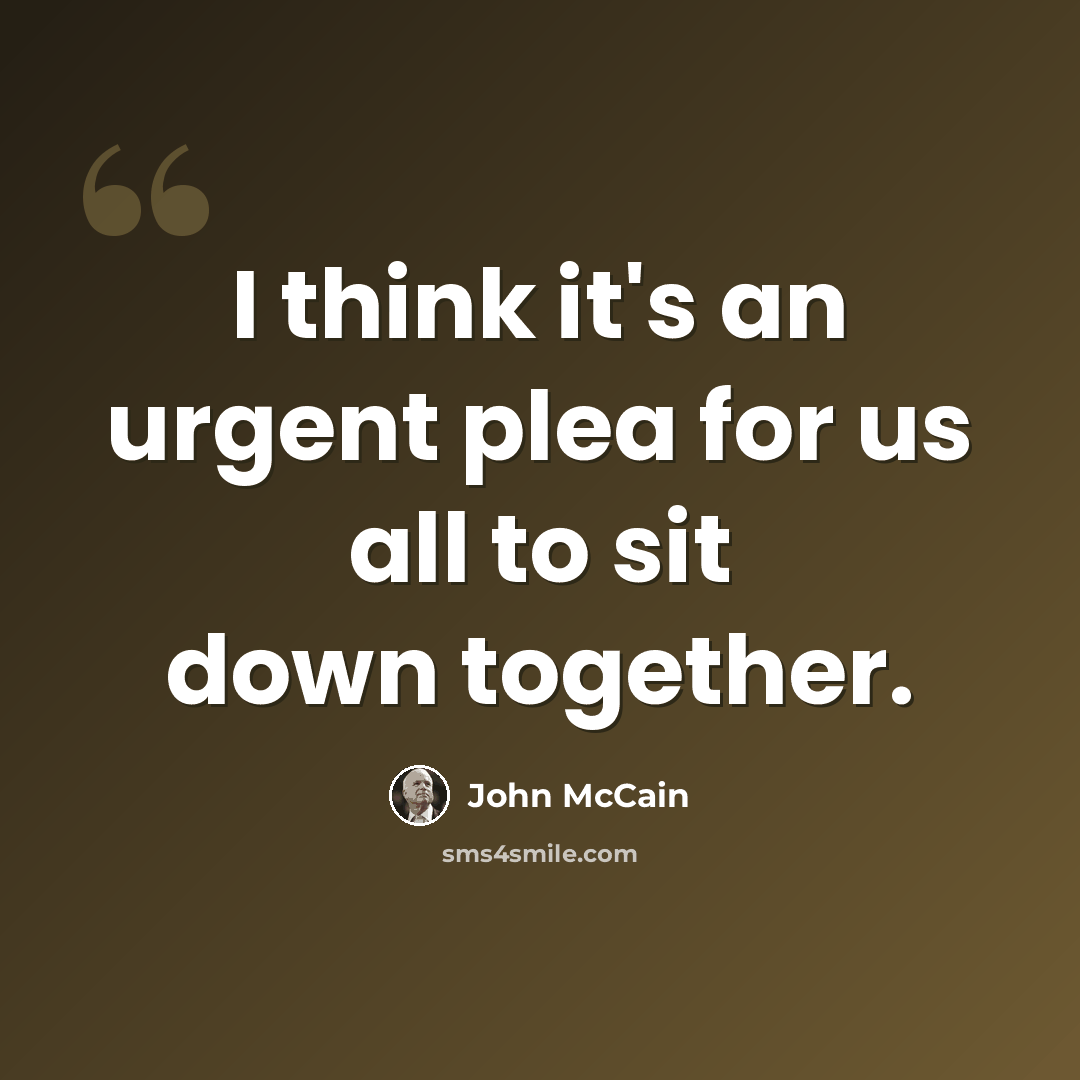 “I think it's an urgent plea for us all to sit down together.” quote by John McCain