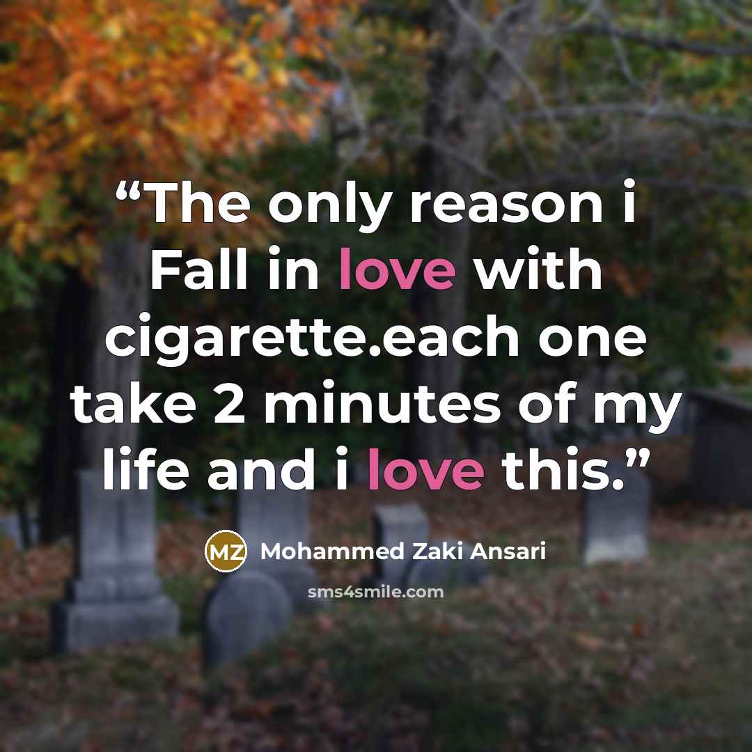 “The only reason i Fall in love with cigarette.each one take 2 minutes of my life and i love this.” quote by Mohammed Zaki Ansari