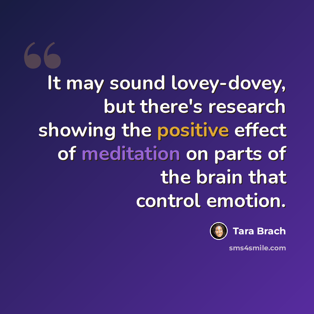 “It may sound lovey-dovey, but there's research showing the positive effect of meditation on parts of the brain that control emotion.” quote by Tara Brach