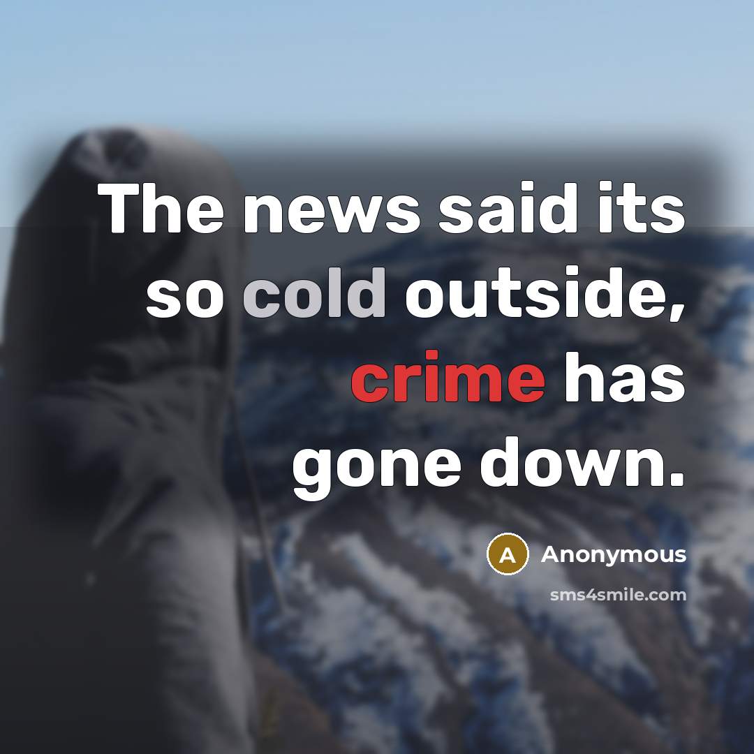 “The news said its so cold outside, crime has gone down.” quote by Anonymous