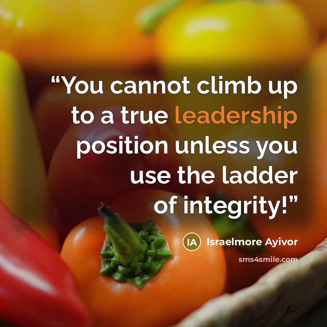 “You cannot climb up to a true leadership position unless you use the ladder of integrity!” quote by Israelmore Ayivor