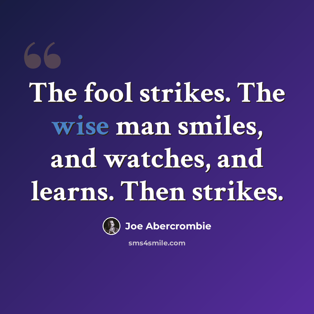 “The fool strikes. The wise man smiles, and watches, and learns. Then strikes.” quote by Joe Abercrombie