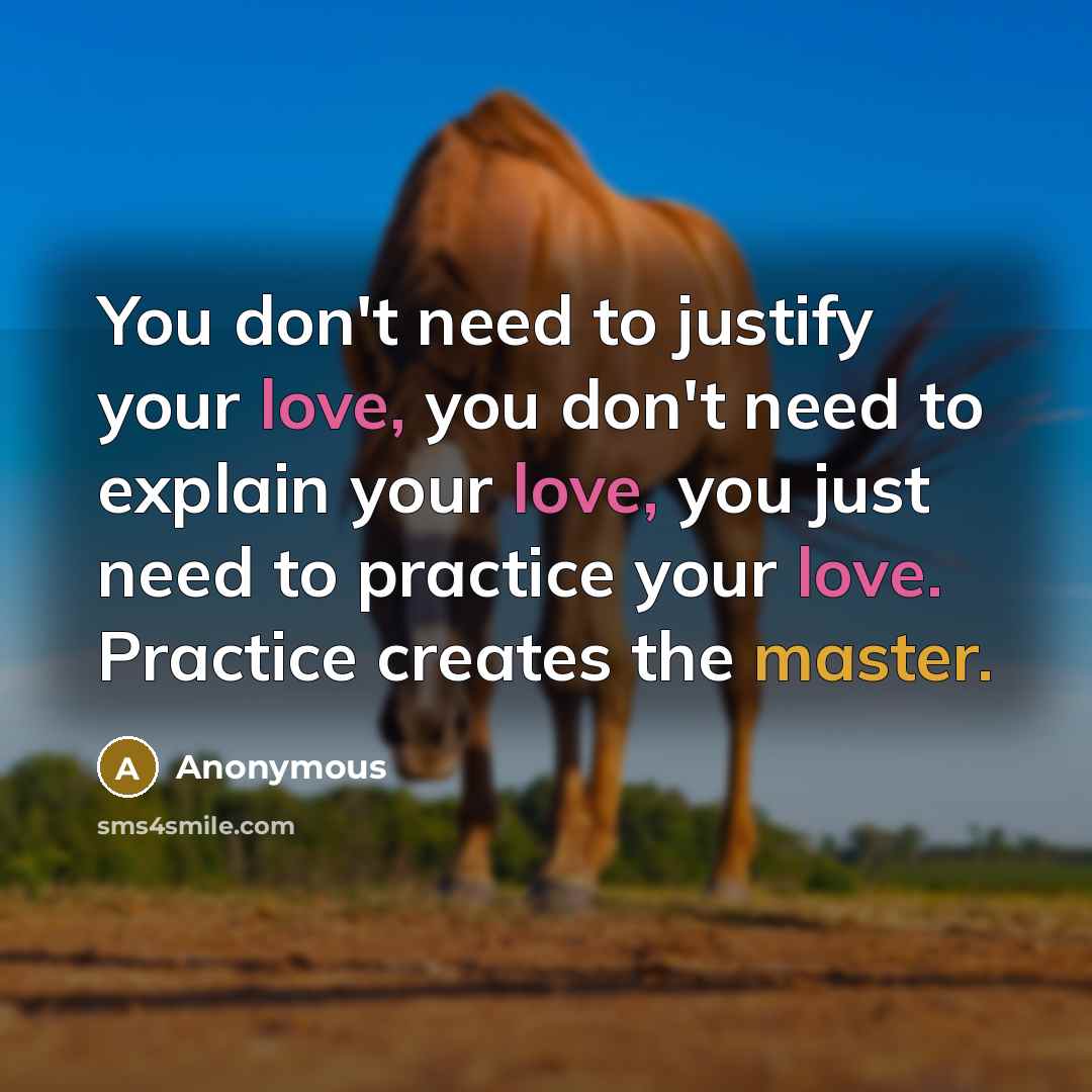 “You don't need to justify your love, you don't need to explain your love, you just need to practice your love. Practice creates the master.” quote by Anonymous