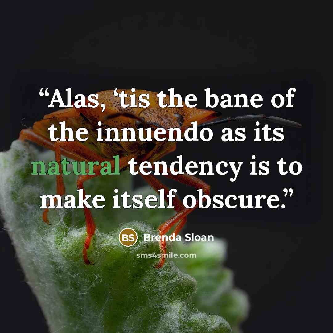 “Alas, ‘tis the bane of the innuendo as its natural tendency is to make itself obscure.” quote by Brenda Sloan