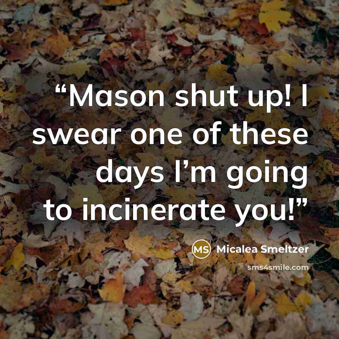 “Mason shut up! I swear one of these days I’m going to incinerate you!” quote by Micalea Smeltzer
