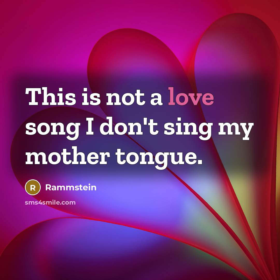 “This is not a love song I don't sing my mother tongue.” quote by Rammstein