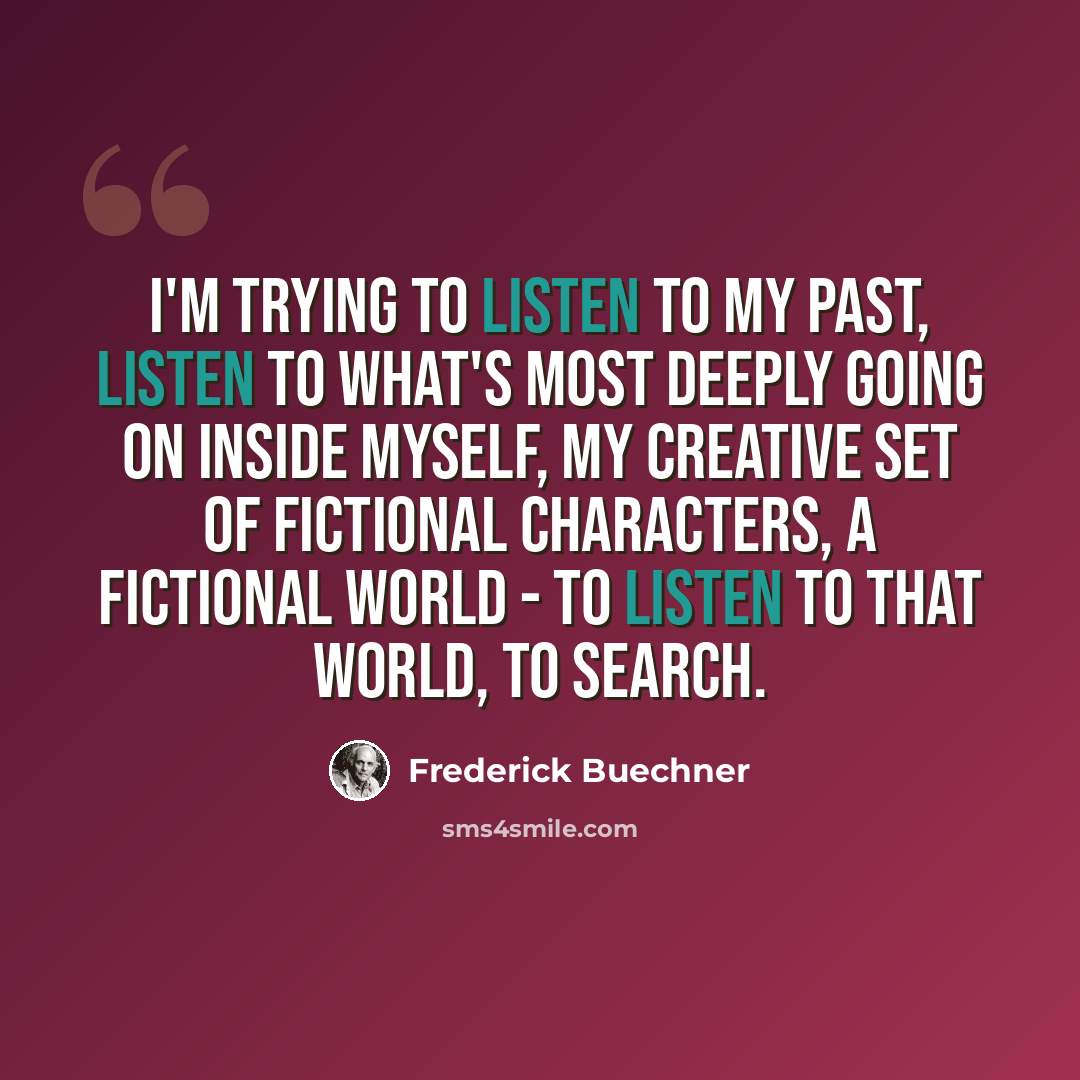 “I'm trying to listen to my past, listen to what's most deeply going on inside myself, my creative set of fictional characters, a fictional world - to listen to that world, to search.” quote by Frederick Buechner