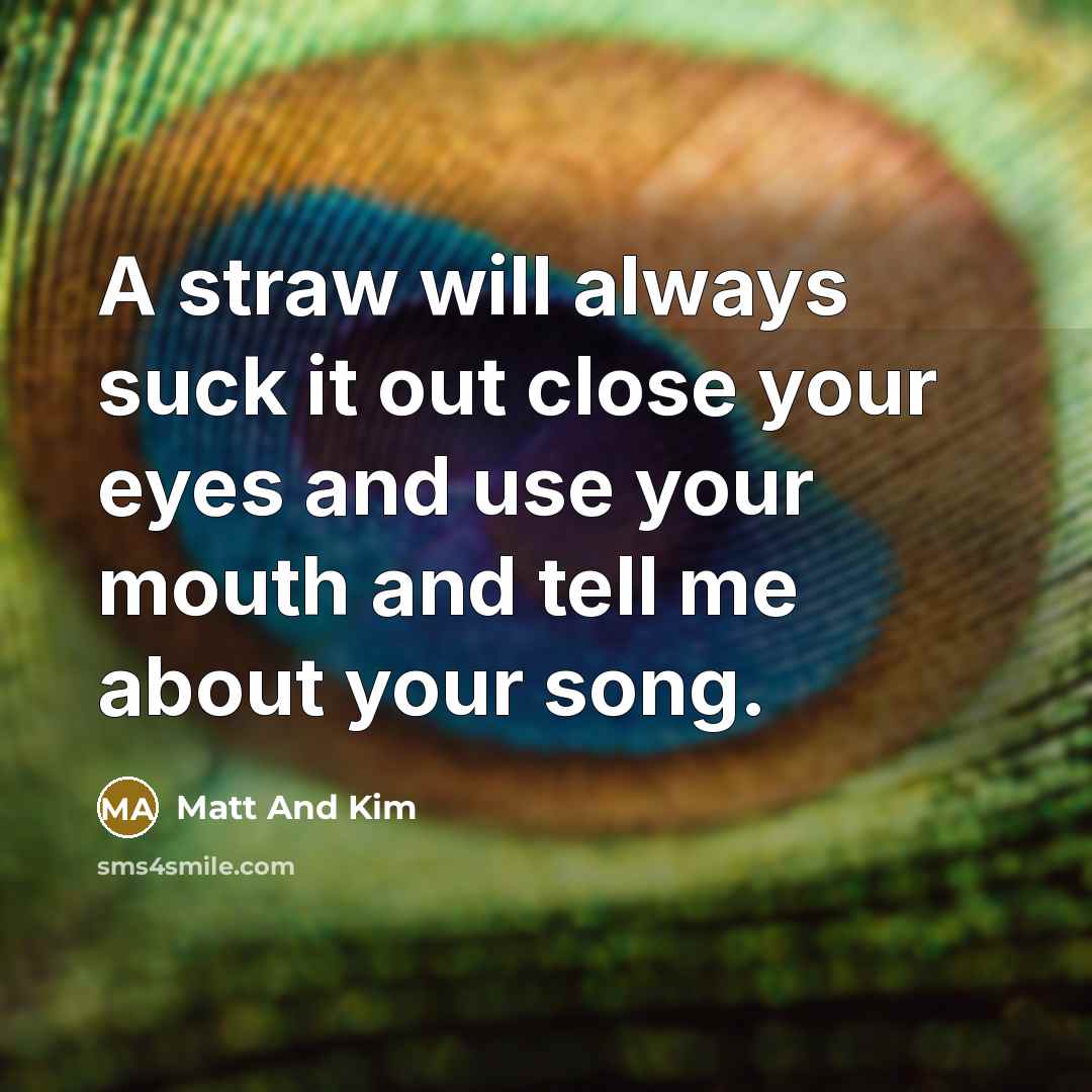 “A straw will always suck it out close your eyes and use your mouth and tell me about your song.” quote by Matt And Kim