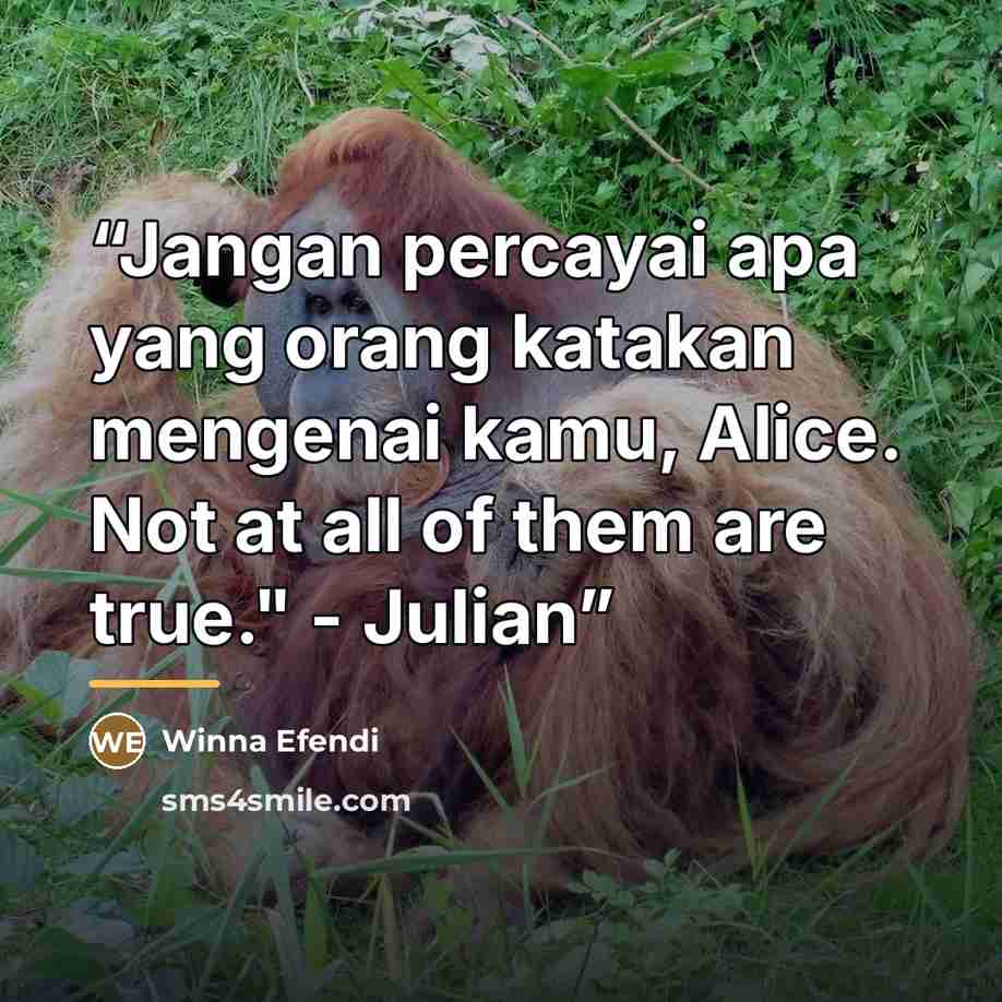 “Jangan percayai apa yang orang katakan mengenai kamu, Alice. Not at all of them are true." - Julian” quote by Winna Efendi