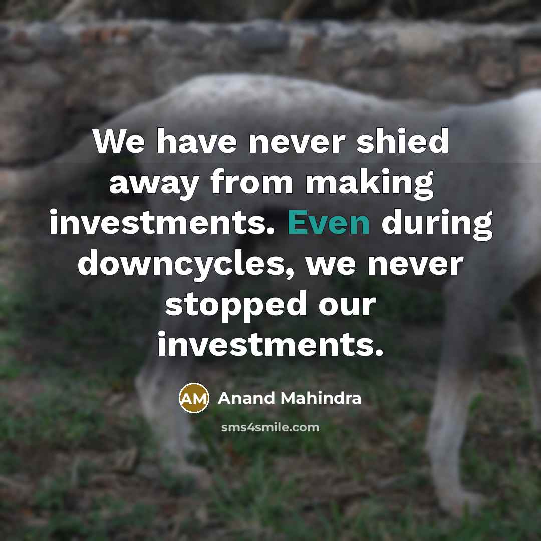 “We have never shied away from making investments. Even during downcycles, we never stopped our investments.” quote by Anand Mahindra