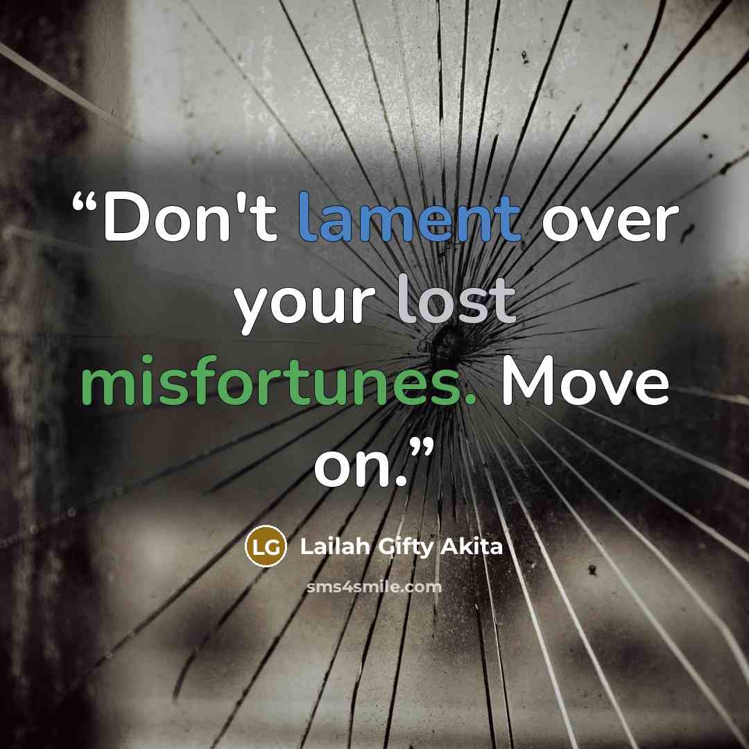 “Don't lament over your lost misfortunes. Move on.” quote by Lailah Gifty Akita