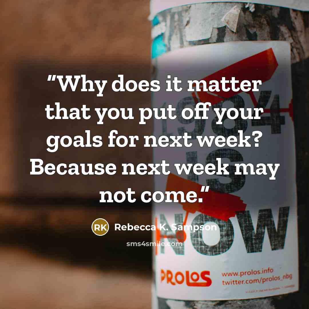 “Why does it matter that you put off your goals for next week? Because next week may not come.” quote by Rebecca K. Sampson
