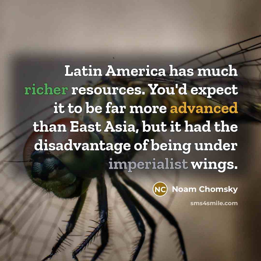 “Latin America has much richer resources. You'd expect it to be far more advanced than East Asia, but it had the disadvantage of being under imperialist wings.” quote by Noam Chomsky