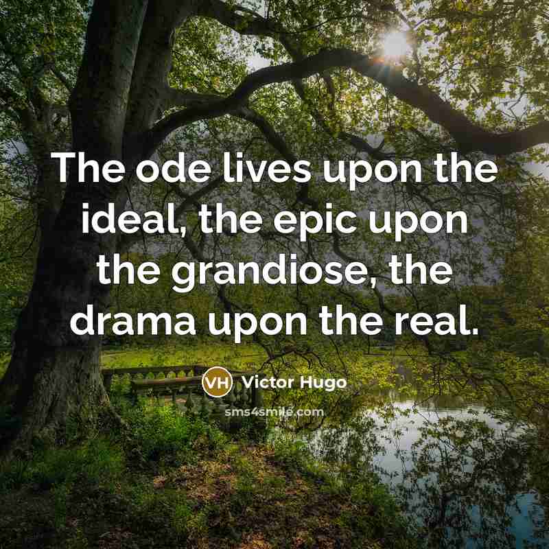 “The ode lives upon the ideal, the epic upon the grandiose, the drama upon the real.” quote by Victor Hugo