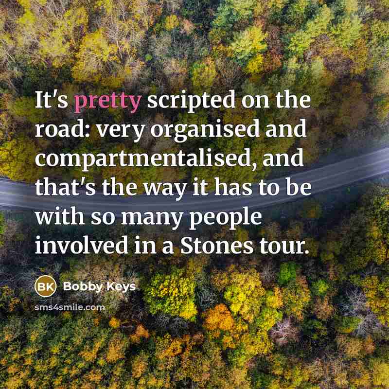 “It's pretty scripted on the road: very organised and compartmentalised, and that's the way it has to be with so many people involved in a Stones tour.” quote by Bobby Keys