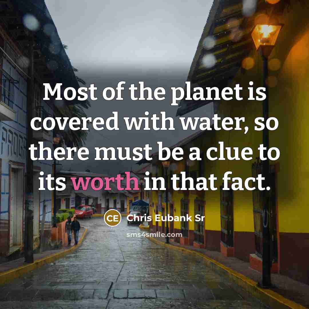 “Most of the planet is covered with water, so there must be a clue to its worth in that fact.” quote by Chris Eubank Sr
