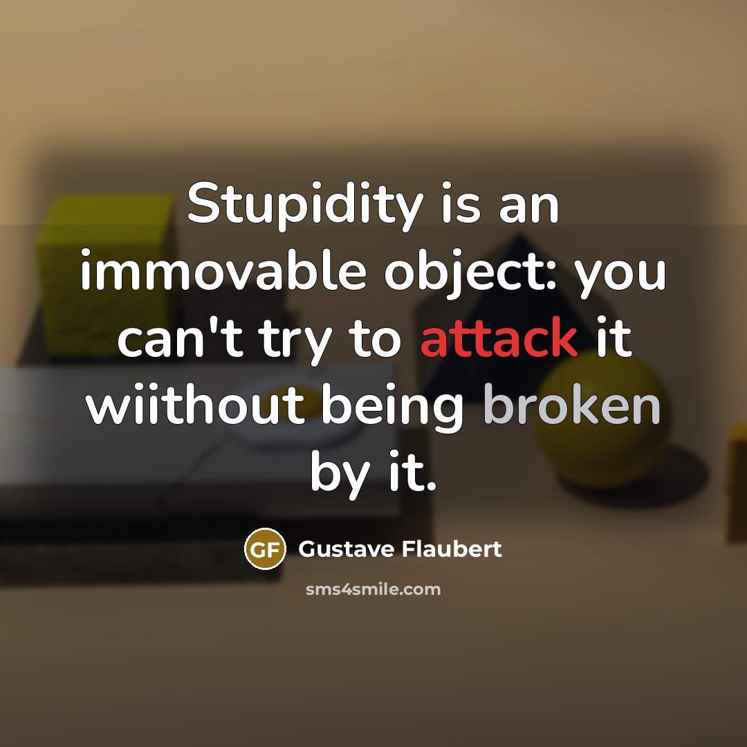 “Stupidity is an immovable object: you can't try to attack it wiithout being broken by it.” quote by Gustave Flaubert