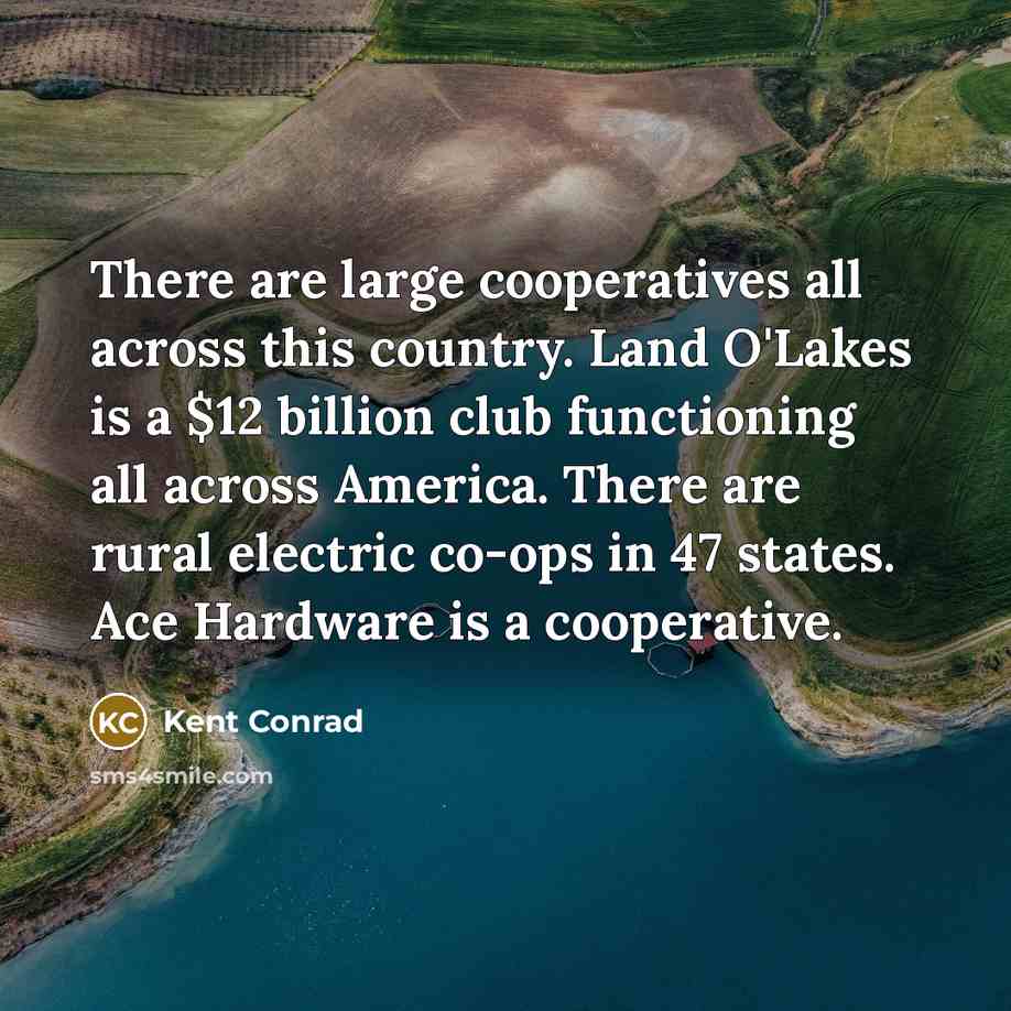 “There are large cooperatives all across this country. Land O'Lakes is a $12 billion club functioning all across America. There are rural electric co-ops in 47 states. Ace Hardware is a cooperative.” quote by Kent Conrad