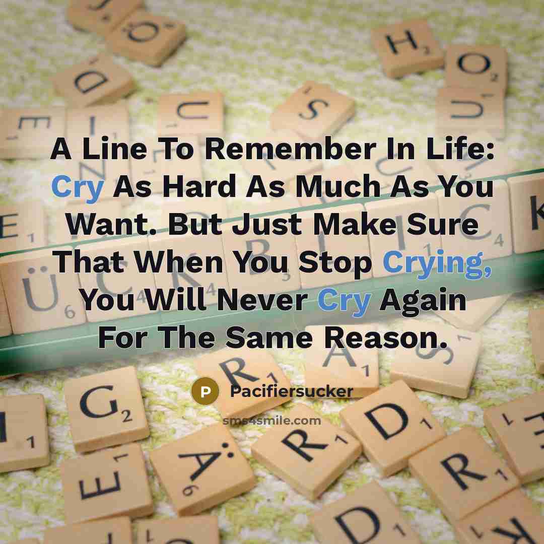 “A Line To Remember In Life: Cry As Hard As Much As You Want. But Just Make Sure That When You Stop Crying, You Will Never Cry Again For The Same Reason.” quote by Pacifiersucker