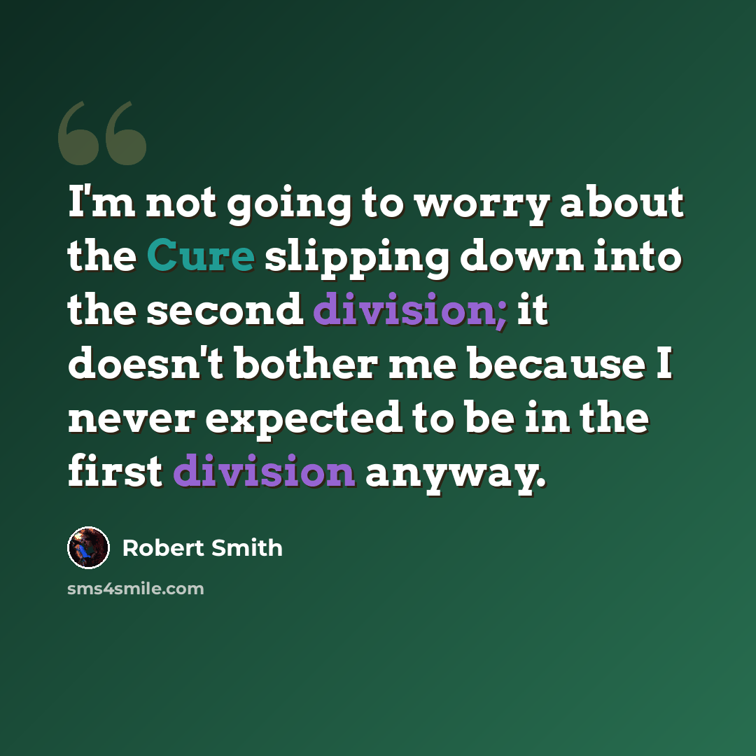 “I'm not going to worry about the Cure slipping down into the second division; it doesn't bother me because I never expected to be in the first division anyway.” quote by Robert Smith