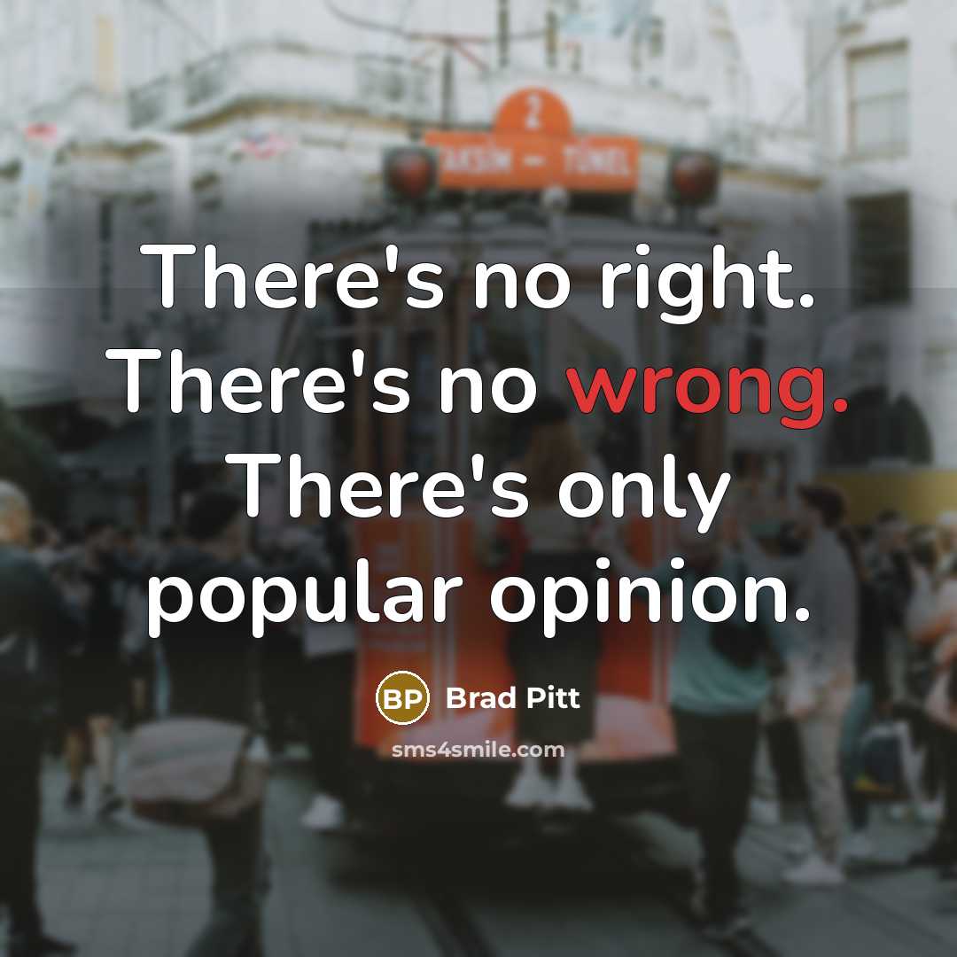 “There's no right. There's no wrong. There's only popular opinion.” quote by Brad Pitt
