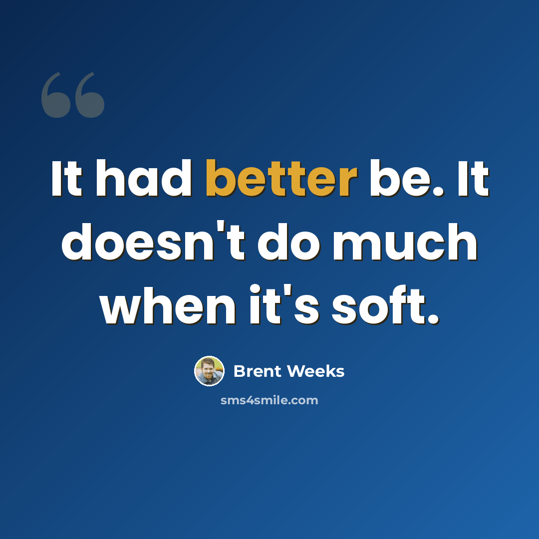 “It had better be. It doesn't do much when it's soft.” quote by Brent Weeks