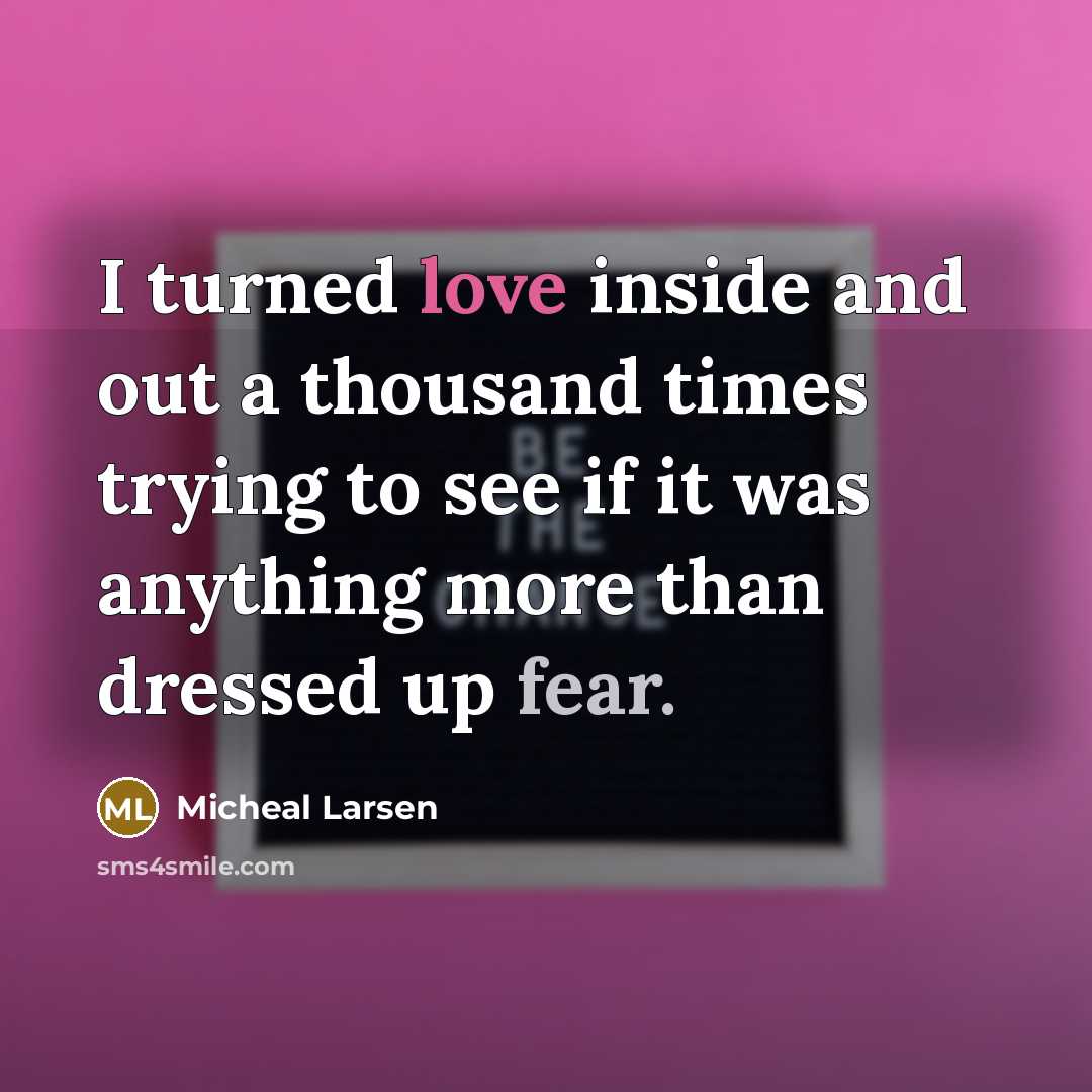 “I turned love inside and out a thousand times trying to see if it was anything more than dressed up fear.” quote by Micheal Larsen