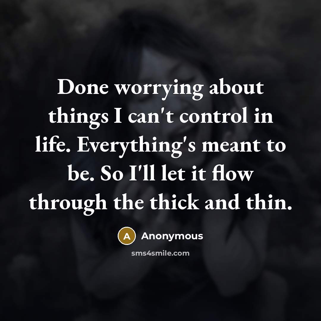 “Done worrying about things I can't control in life. Everything's meant to be. So I'll let it flow through the thick and thin.” quote by Anonymous
