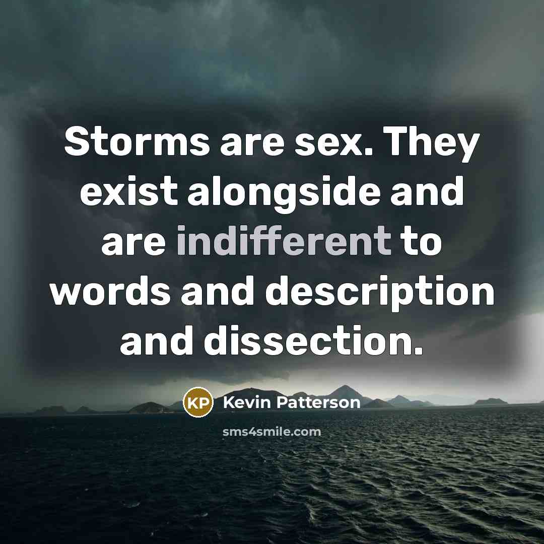 “Storms are sex. They exist alongside and are indifferent to words and description and dissection.” quote by Kevin Patterson