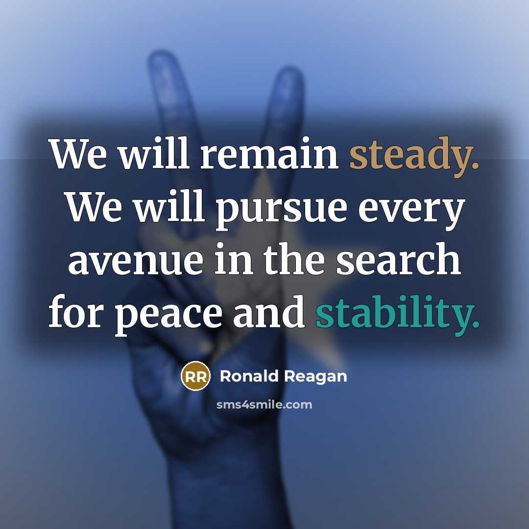 “We will remain steady. We will pursue every avenue in the search for peace and stability.” quote by Ronald Reagan