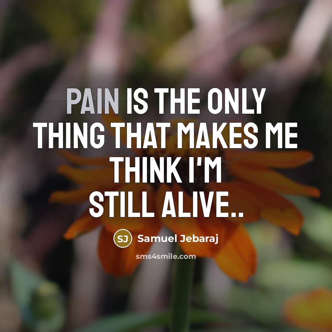 “Pain is the only thing that makes me think I'm still alive..” quote by Samuel Jebaraj