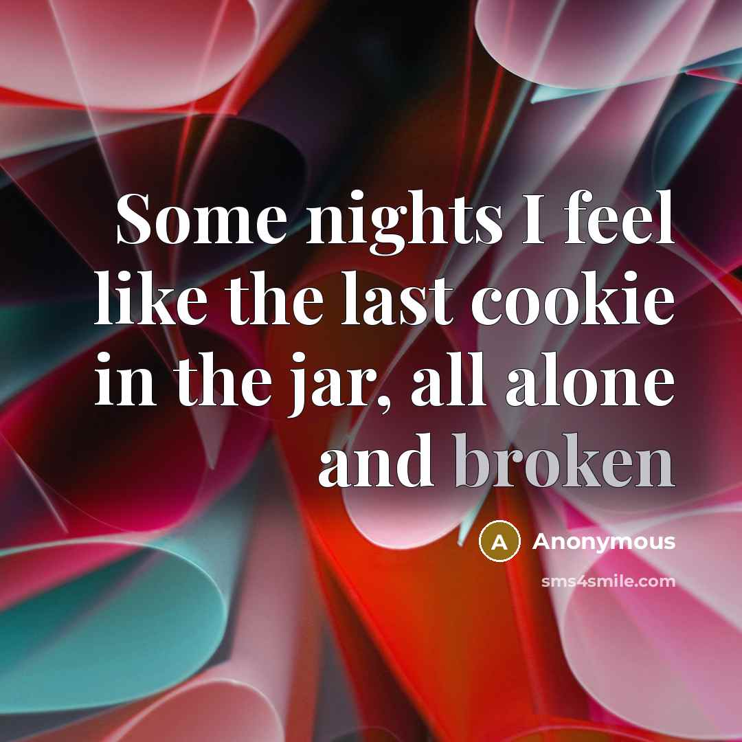 “Some nights I feel like the last cookie in the jar, all alone and broken” quote by Anonymous