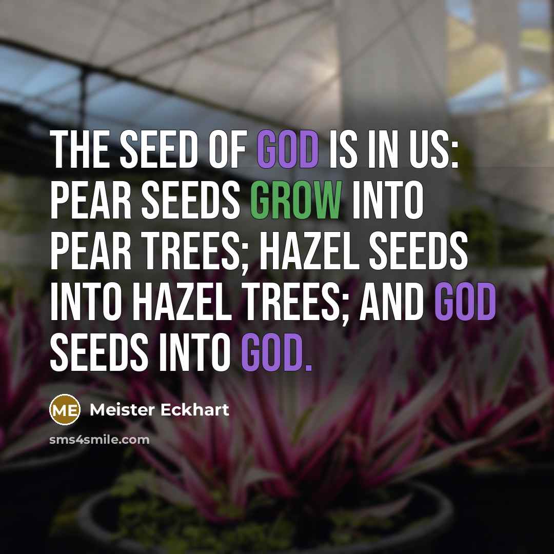 “The seed of God is in us: Pear seeds grow into pear trees; Hazel seeds into hazel trees; And God seeds into God.” quote by Meister Eckhart