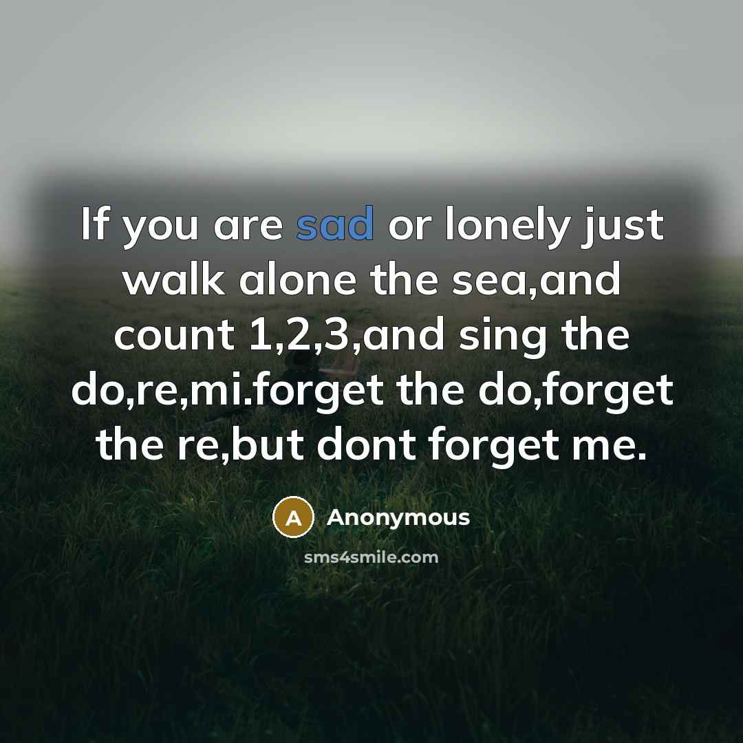 “If you are sad or lonely just walk alone the sea,and count 1,2,3,and sing the do,re,mi.forget the do,forget the re,but dont forget me.” quote by Anonymous